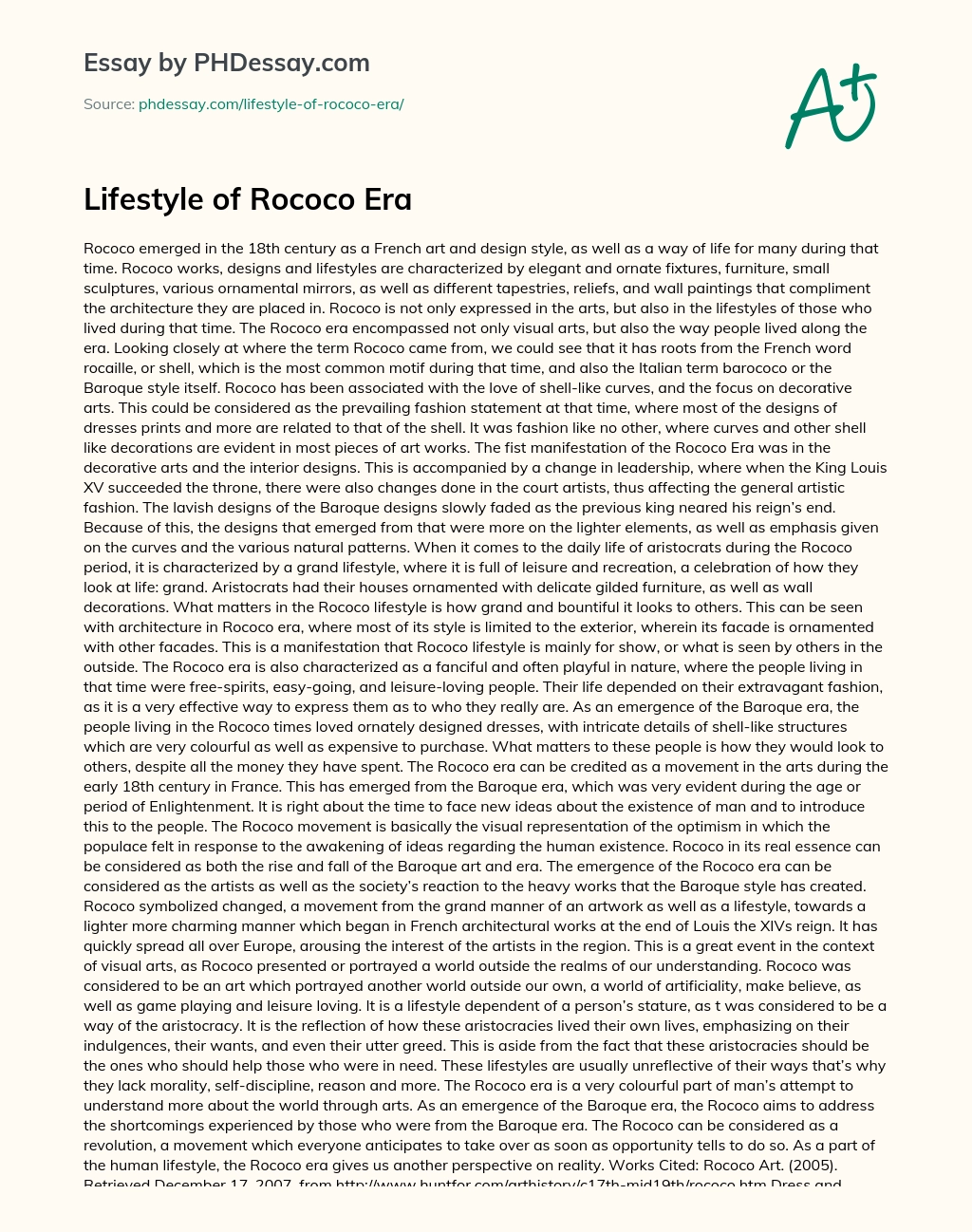 Lifestyle of Rococo Era essay