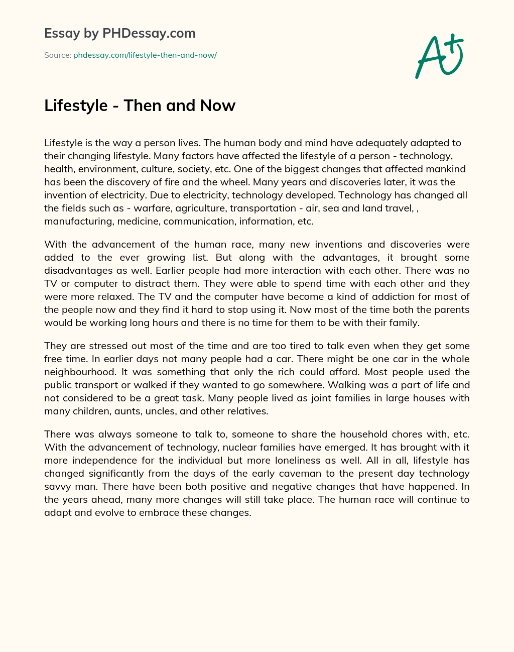 Lifestyle Then And Now Compare And Contrast Essay Example 400 Words 