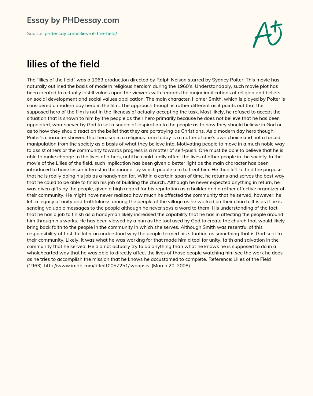 lilies of the field essay