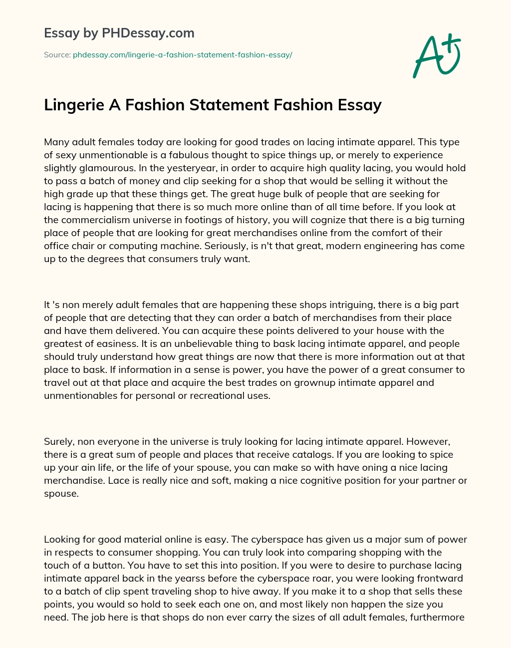 Lingerie A Fashion Statement Fashion Essay essay