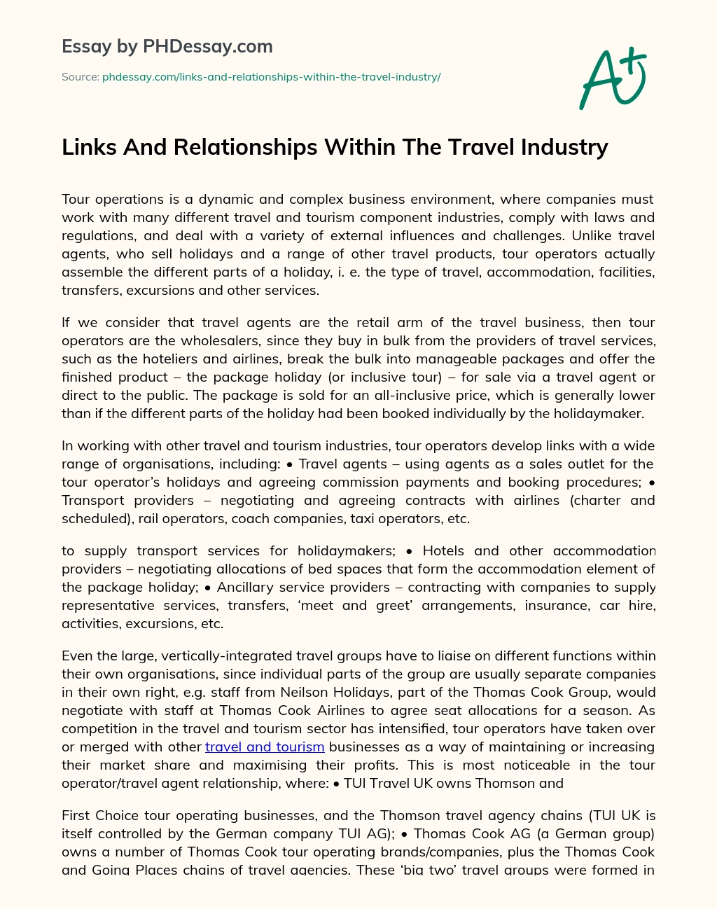 Links And Relationships Within The Travel Industry essay