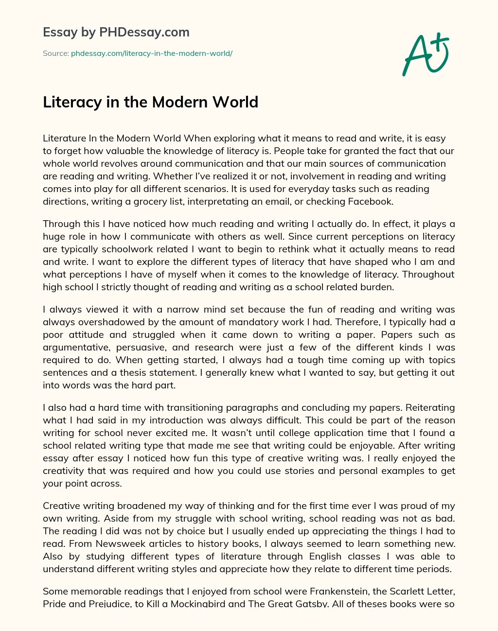 Literacy in the Modern World essay