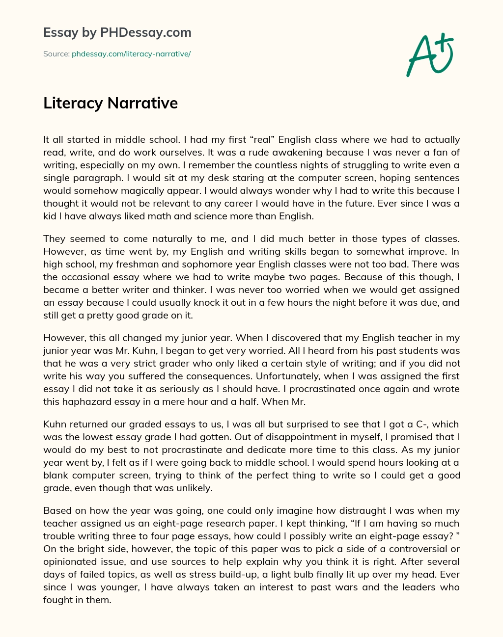 Literacy Narrative essay