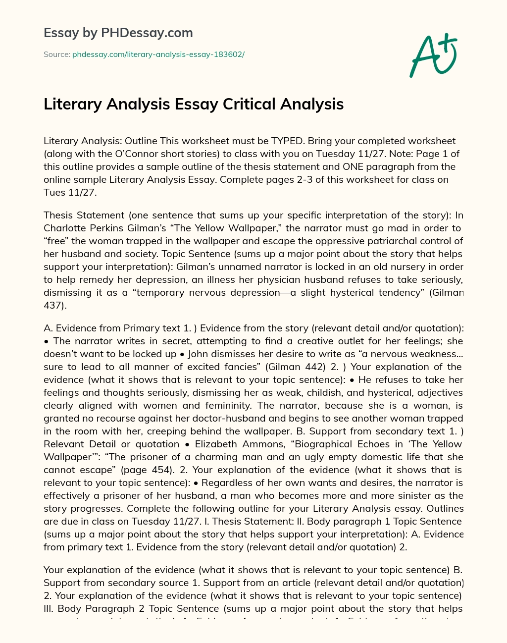 Literary Analysis Essay Critical Analysis essay