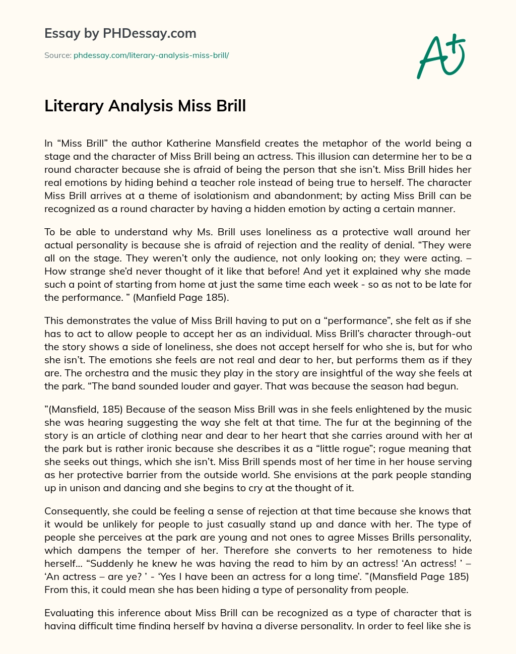 Literary Analysis Miss Brill essay