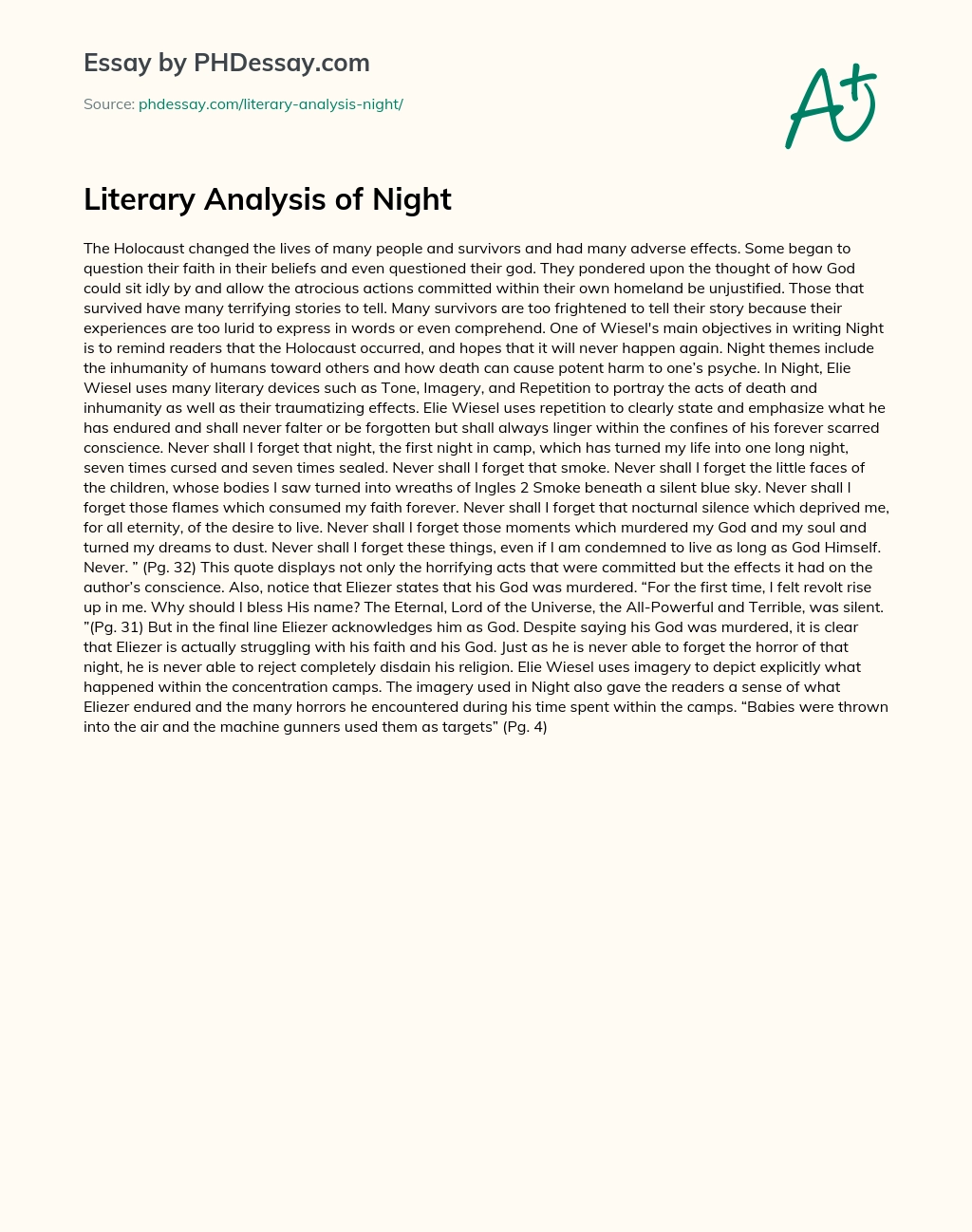 Literary Analysis of Night essay