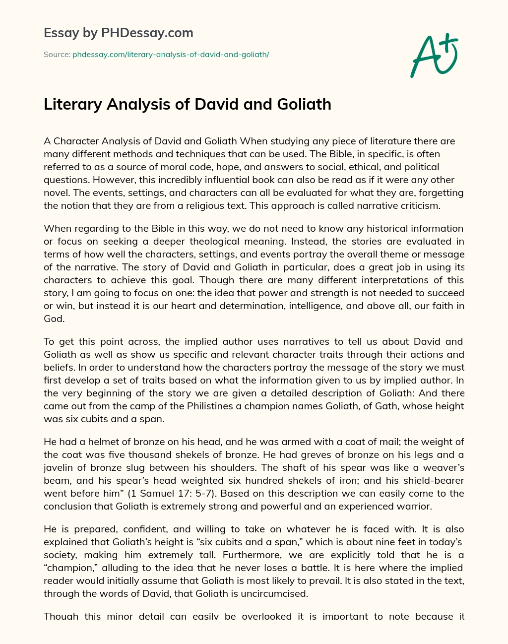 Literary Analysis of David and Goliath essay