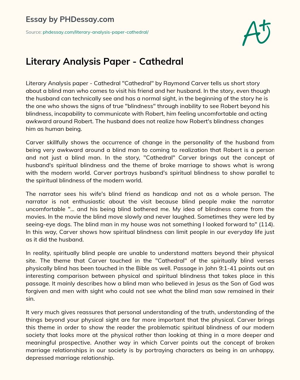 Literary Analysis Paper – Cathedral
