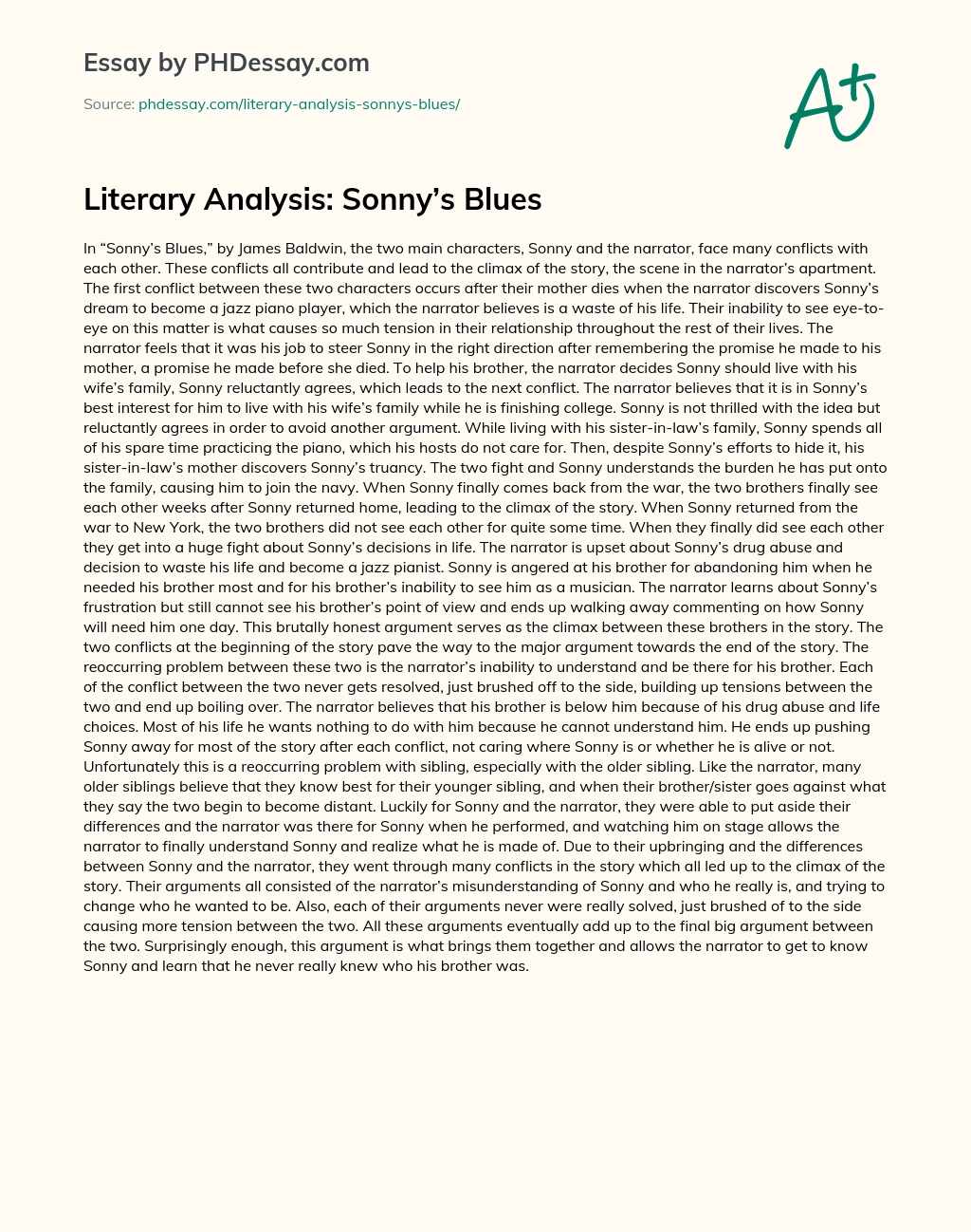 Literary Analysis: Sonny’s Blues essay