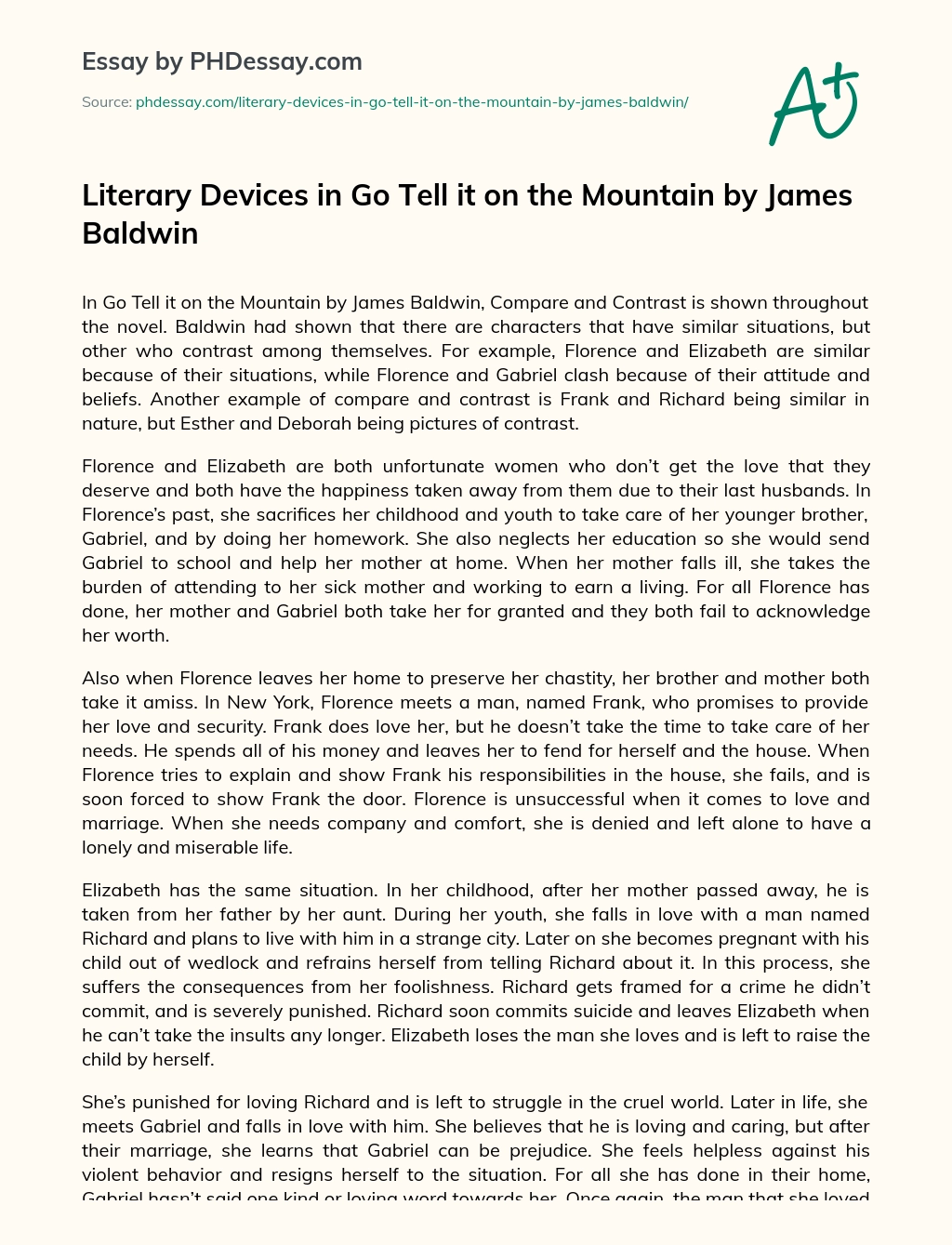 Literary Devices in Go Tell it on the Mountain by James Baldwin essay