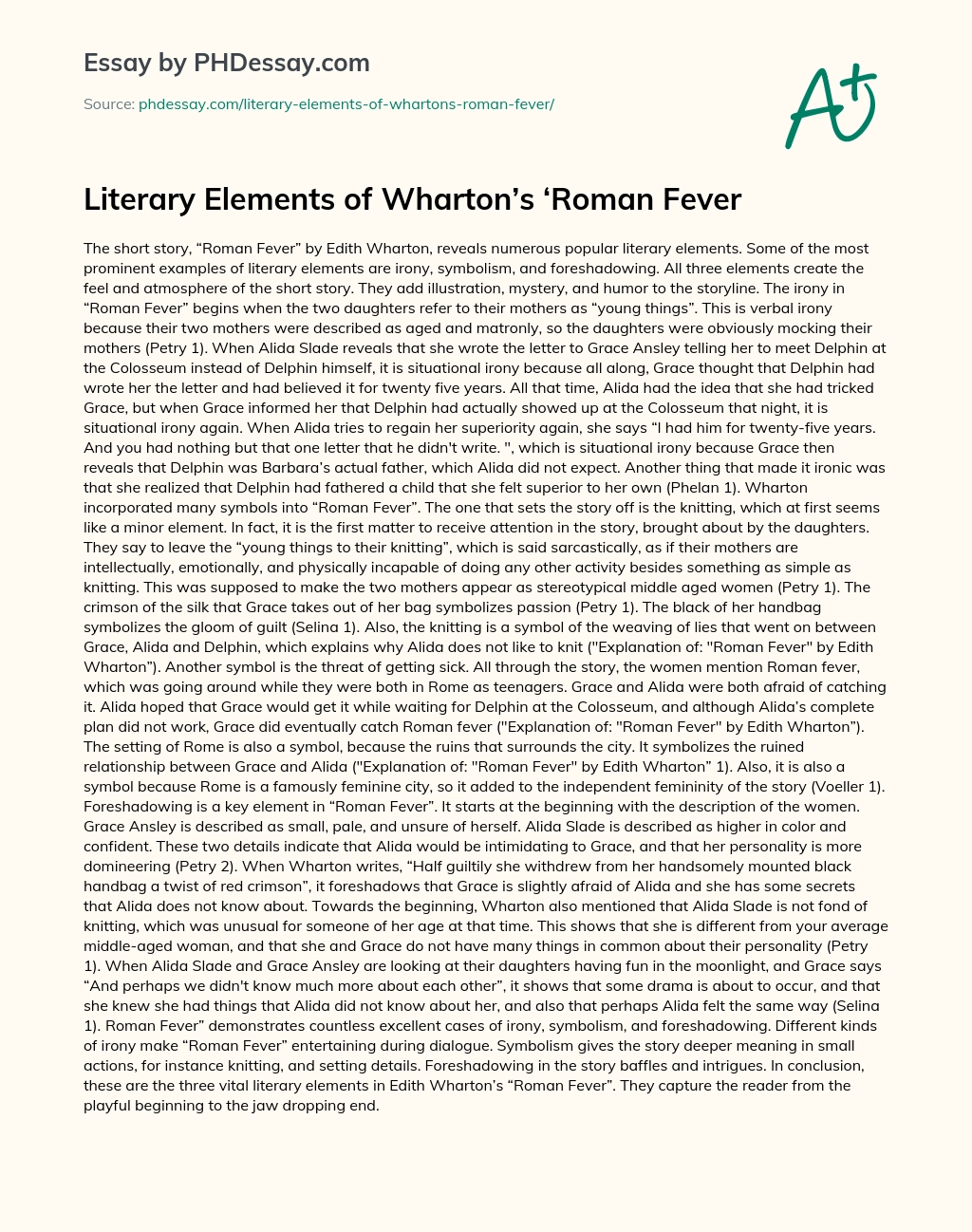 Literary Elements of Wharton’s ‘Roman Fever’ essay