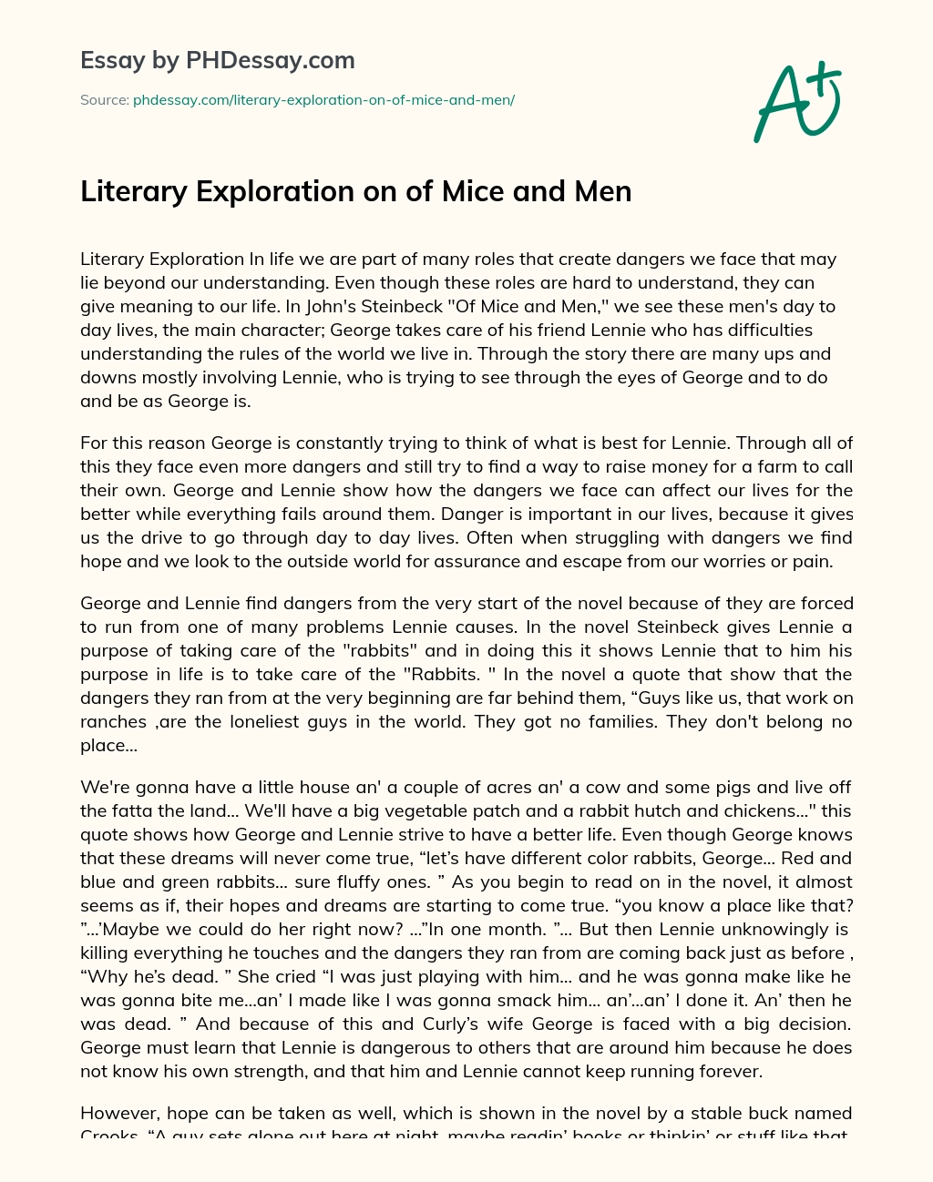 Literary Exploration on of Mice and Men essay