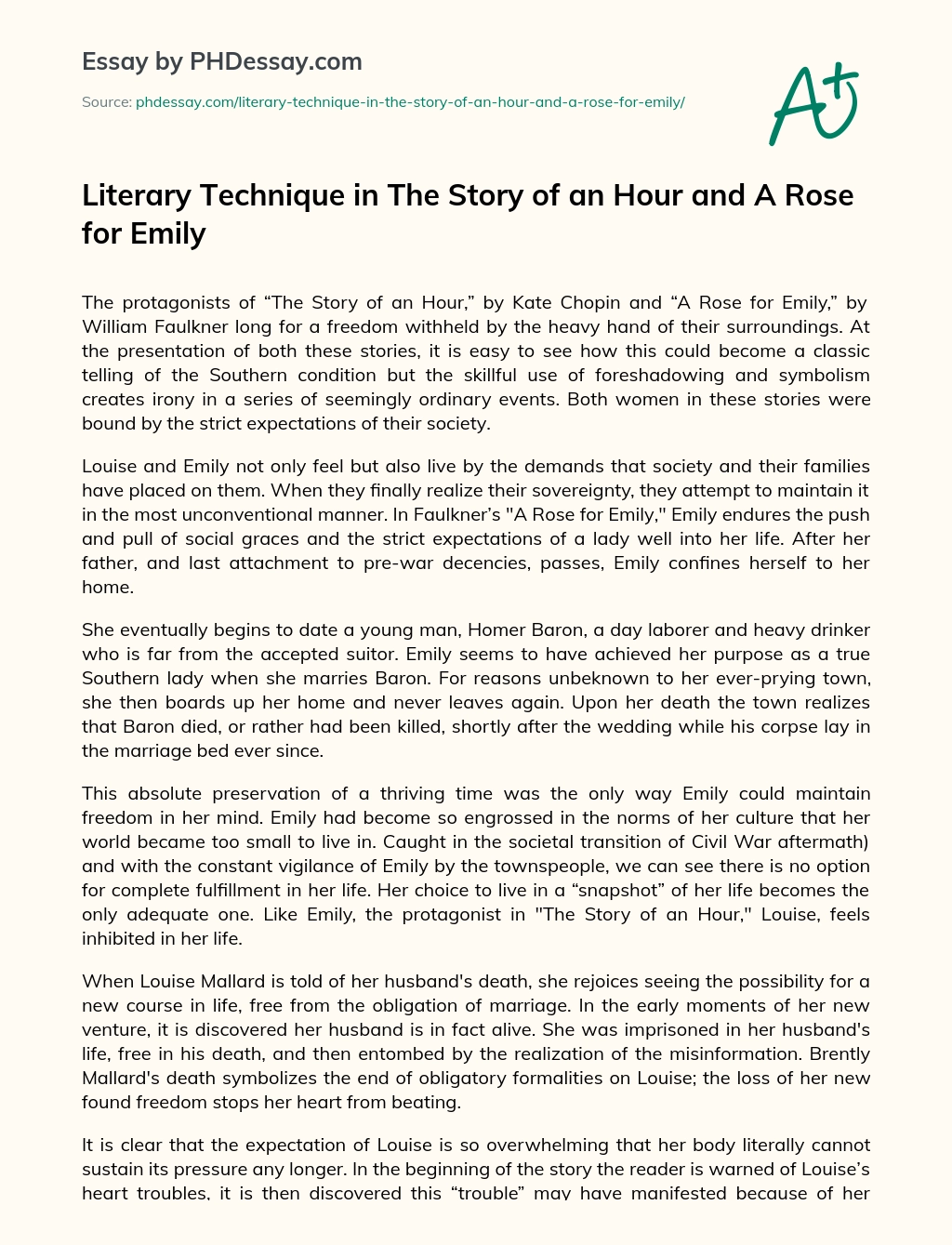 Literary Technique in The Story of an Hour and A Rose for Emily essay