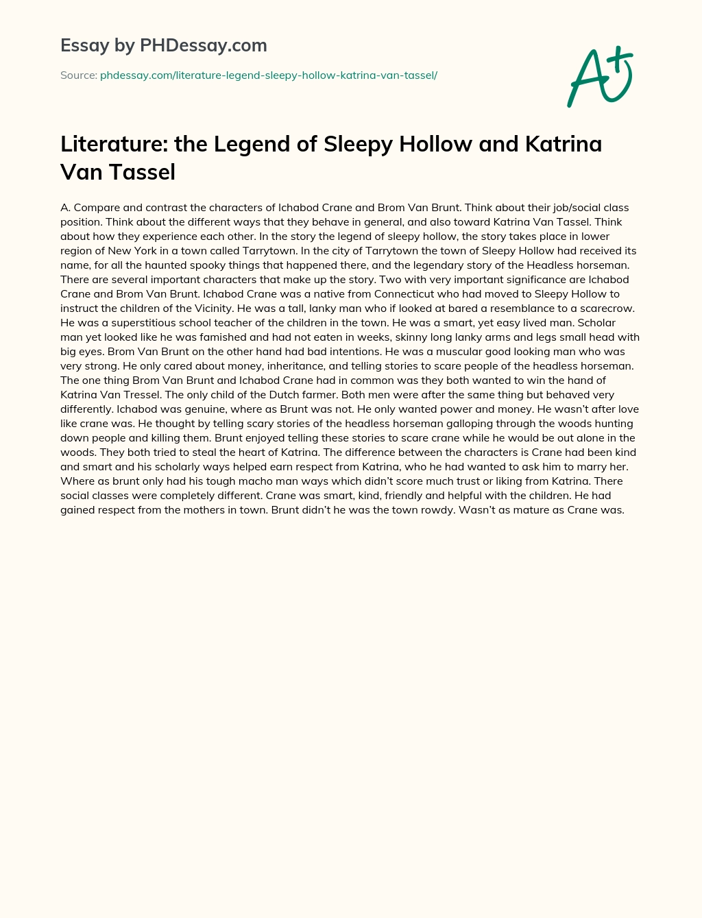 Literature: the Legend of Sleepy Hollow and Katrina Van Tassel essay