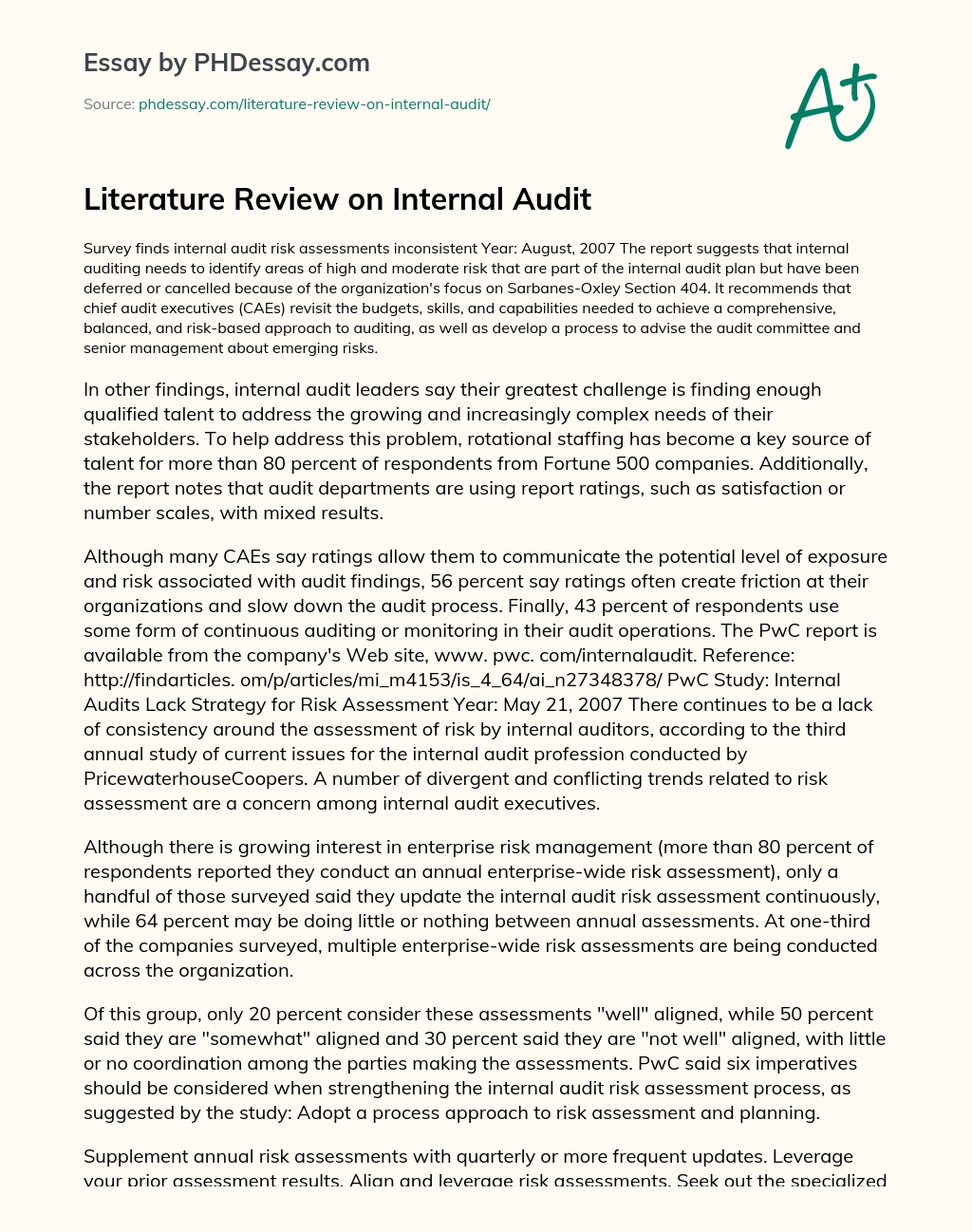 Literature Review on Internal Audit essay