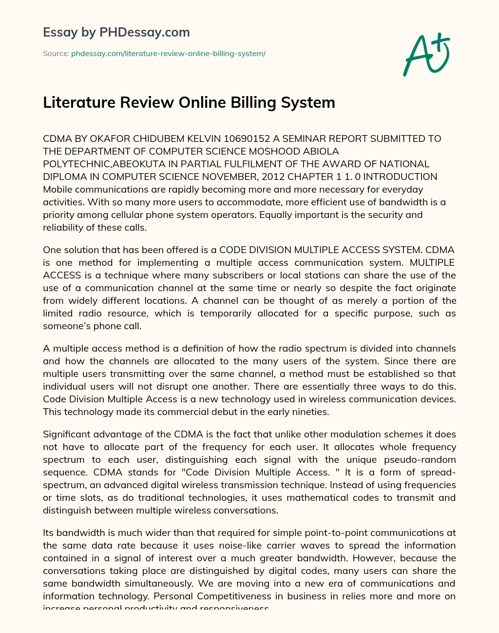 Literature Review Online Billing System essay