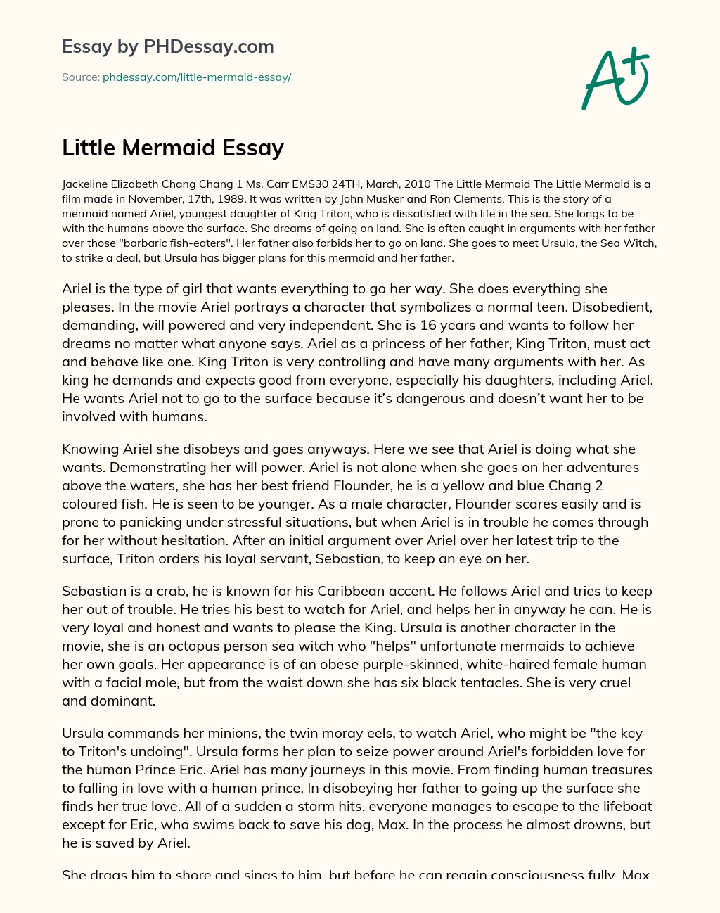 Little Mermaid Essay essay