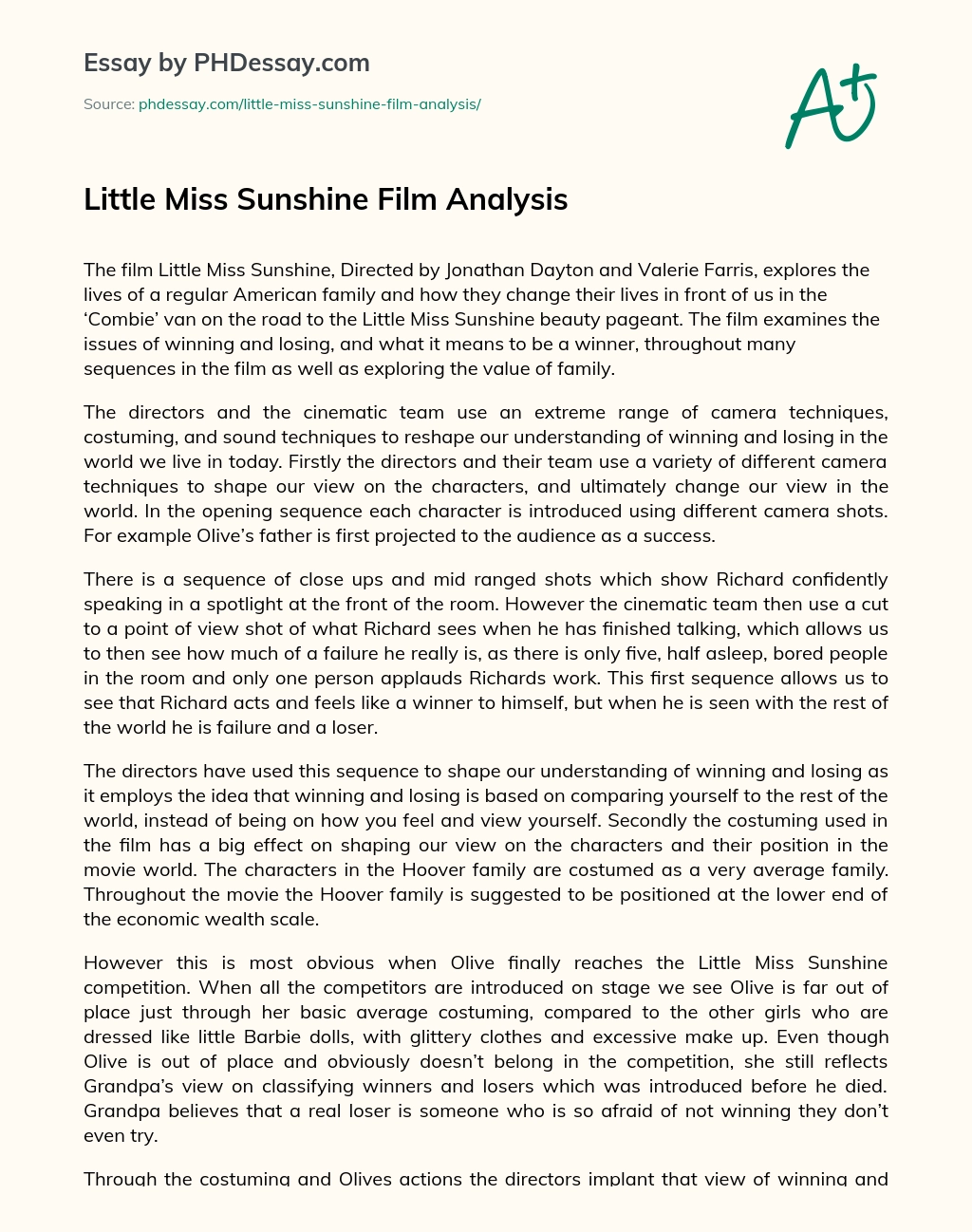 Little Miss Sunshine Film Analysis essay