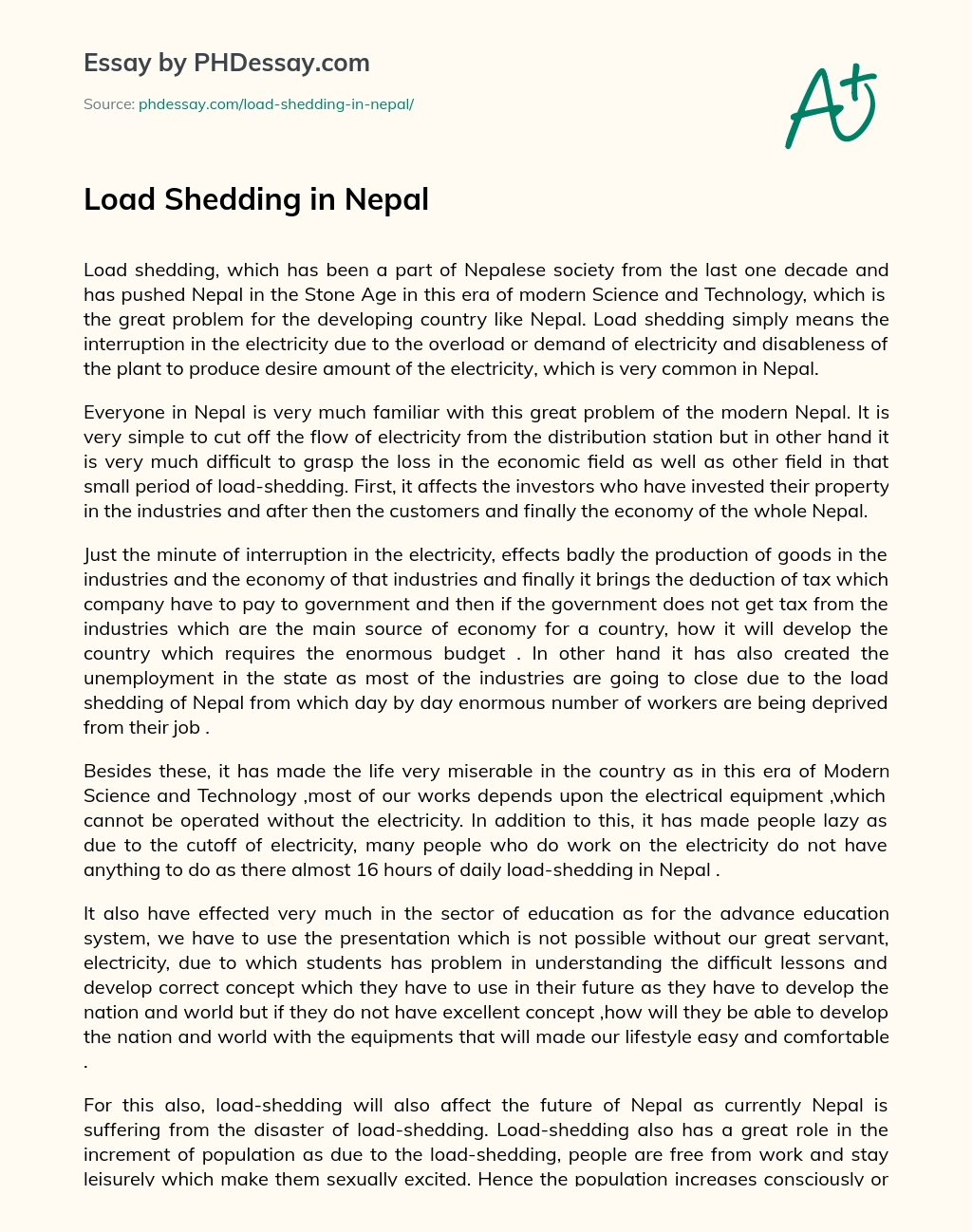 ﻿Load Shedding in Nepal essay