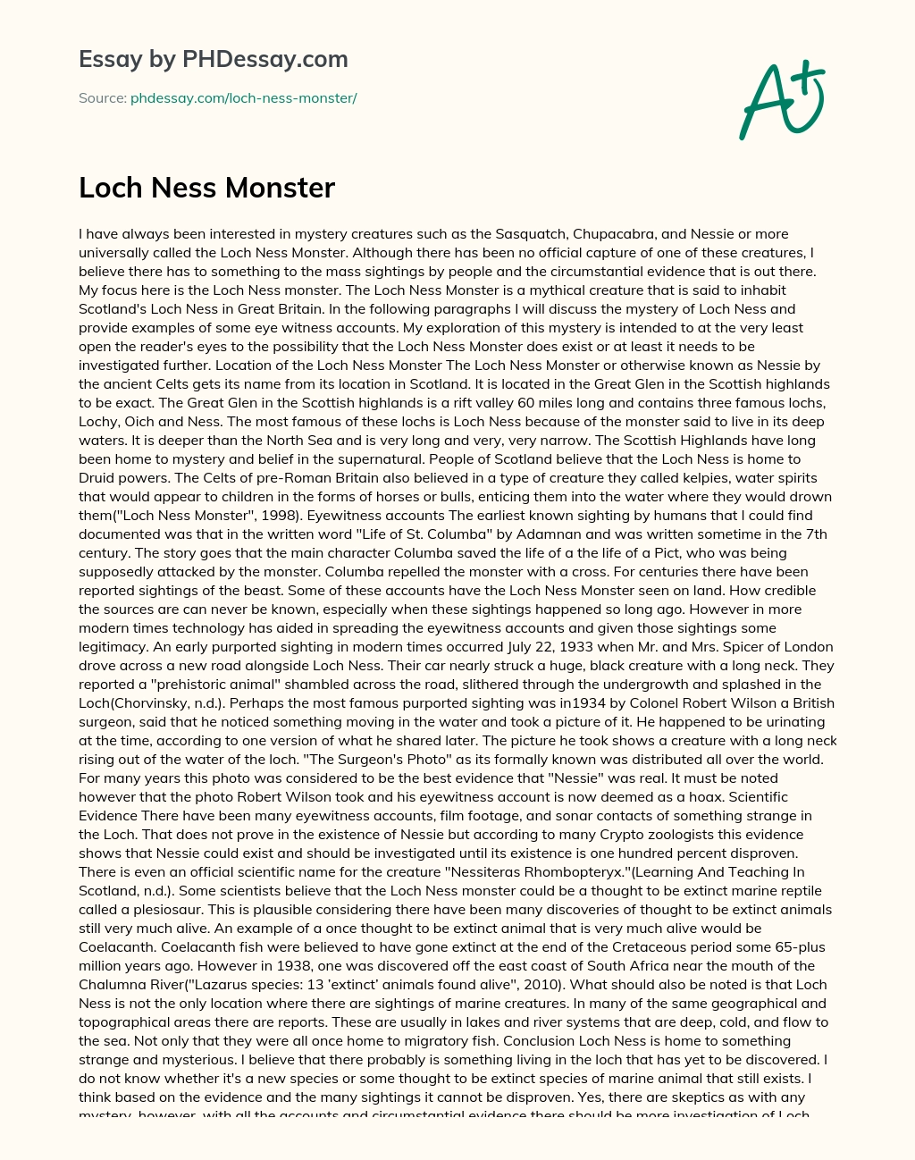 Loch Ness Monster essay