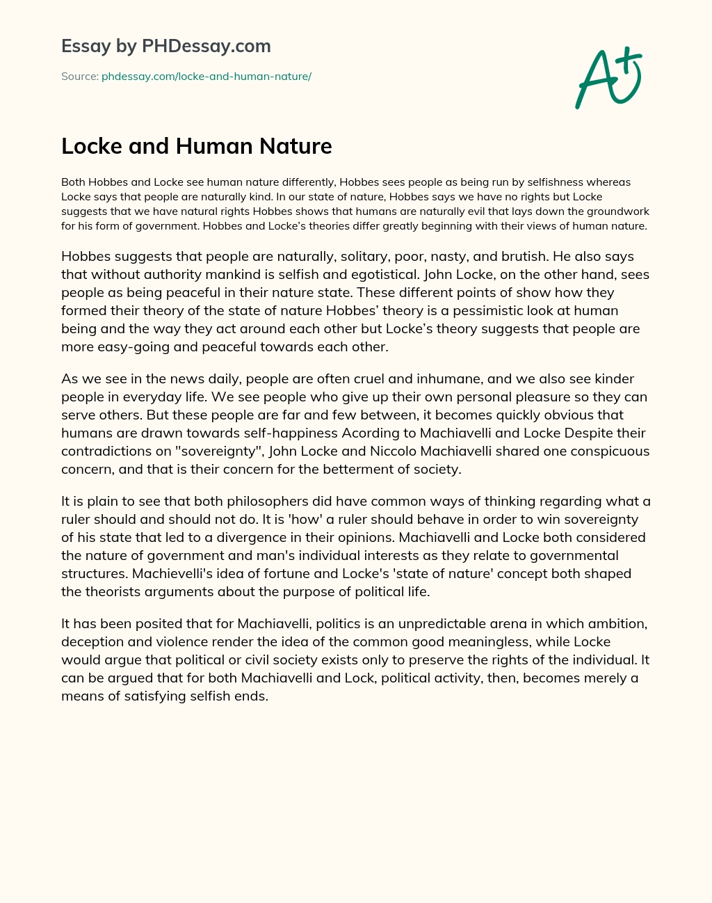 Locke and Human Nature essay