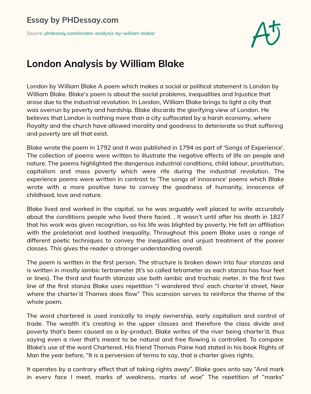 London Analysis by William Blake essay