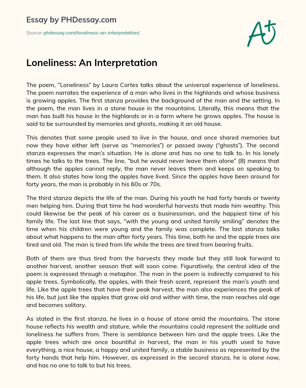 Loneliness: An Interpretation essay