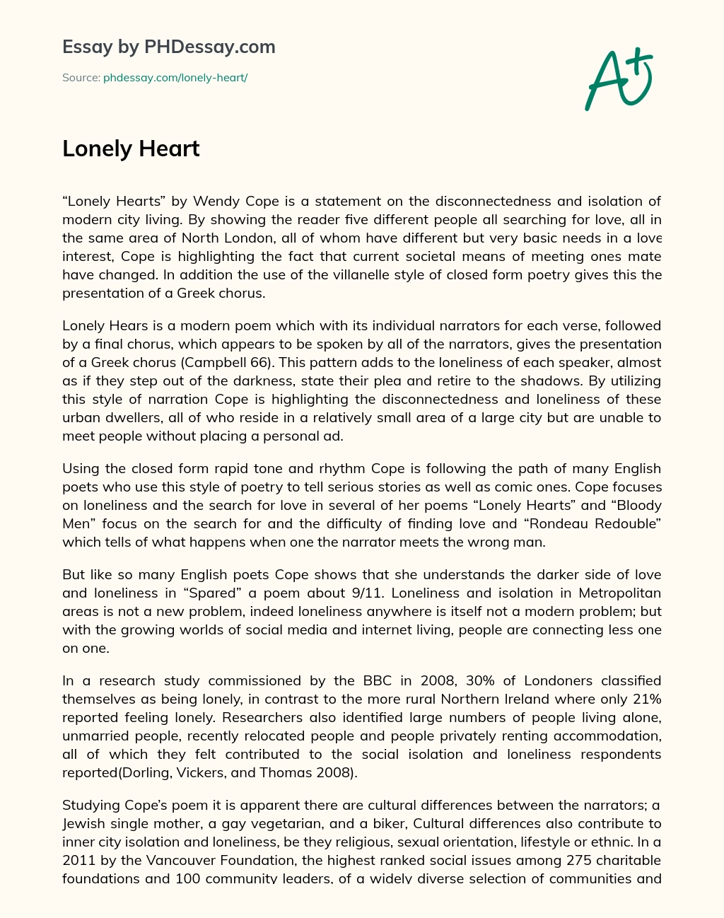 Lonely Heart essay