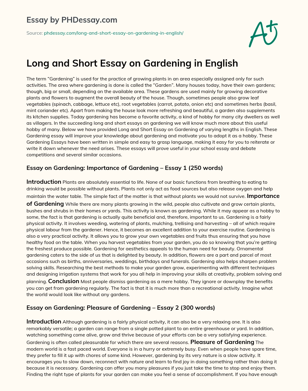 Long and Short Essay on Gardening in English essay