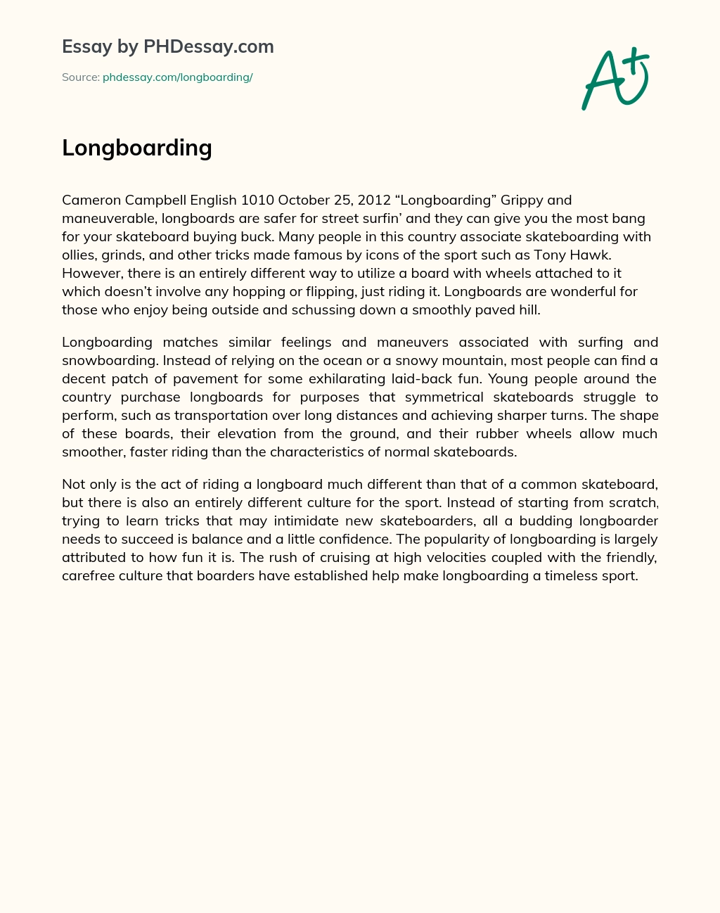 Longboarding: A Safer essay