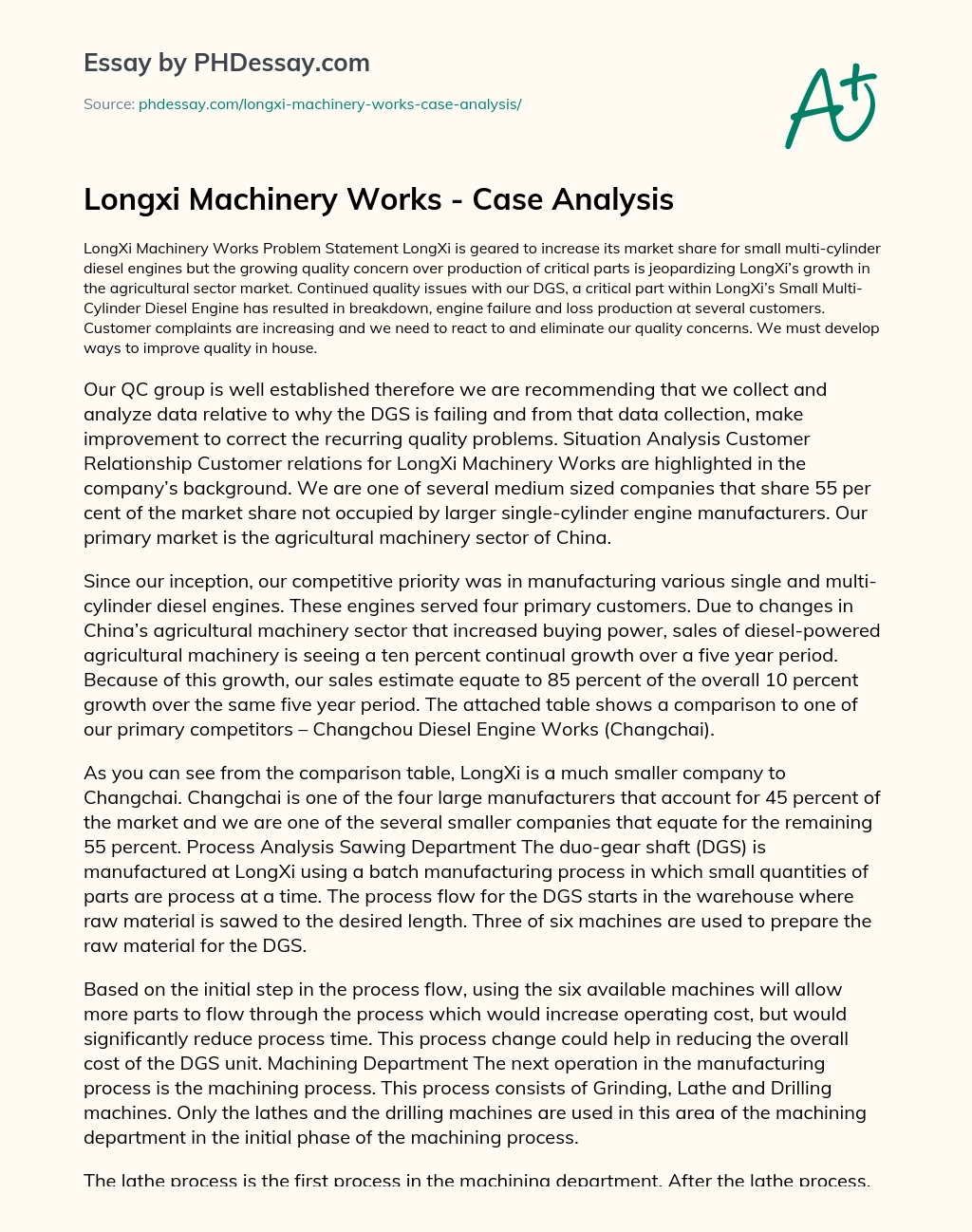 Longxi Machinery Works – Case Analysis essay