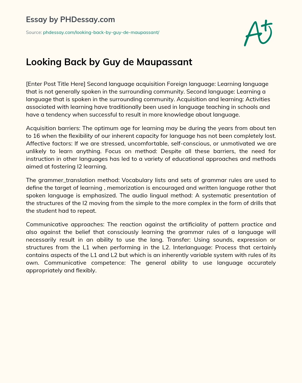 Looking Back by Guy de Maupassant essay