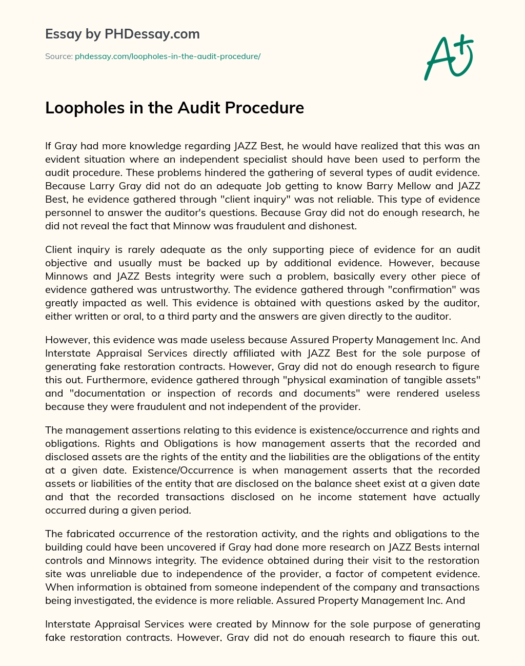 Loopholes in the Audit Procedure essay