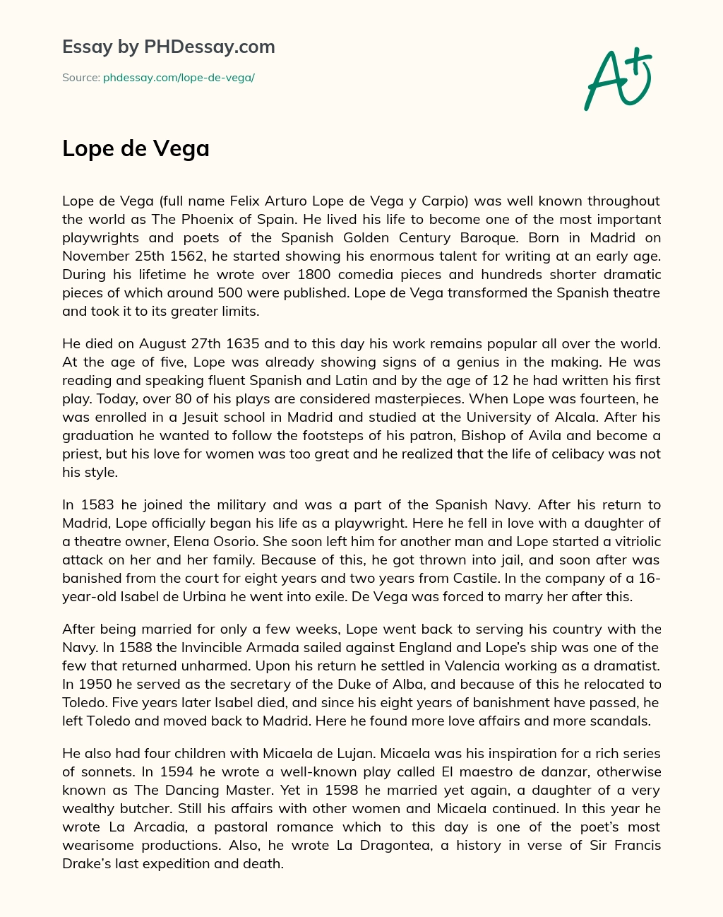 Lope de Vega essay