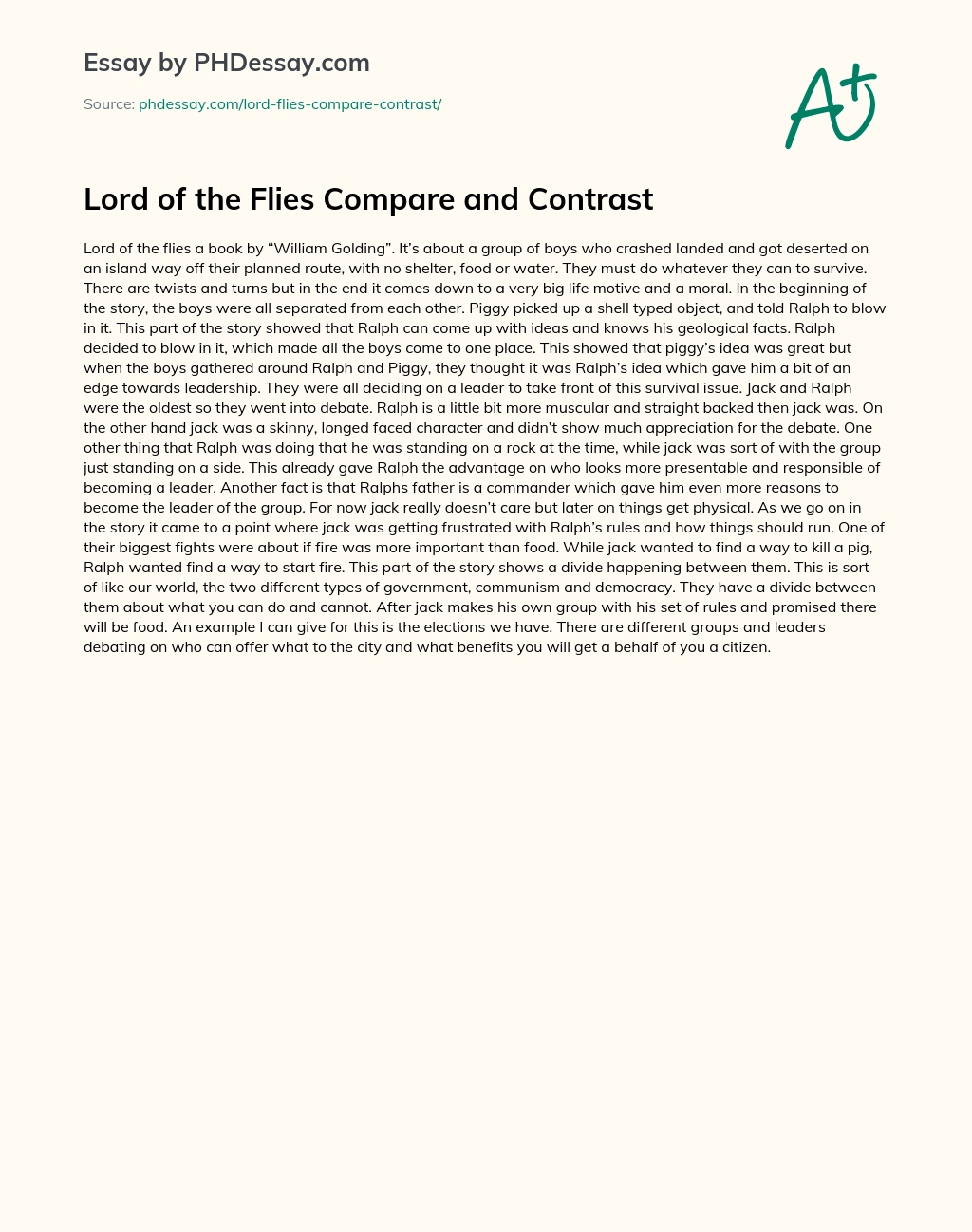 Lord of the Flies Compare and Contrast essay