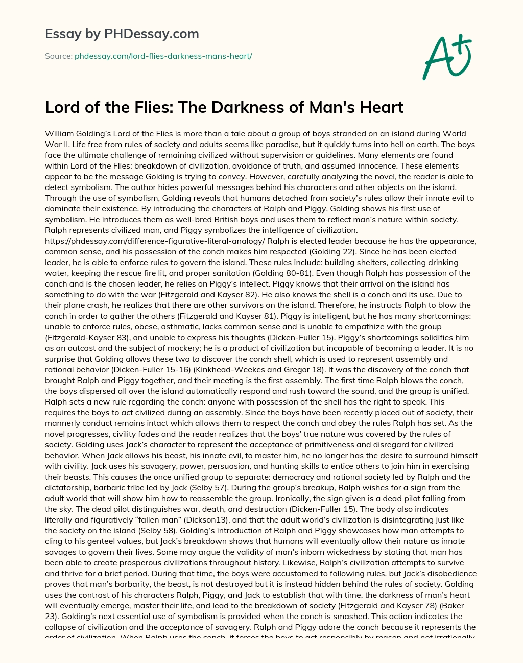 Lord of the Flies: The Darkness of Man’s Heart essay