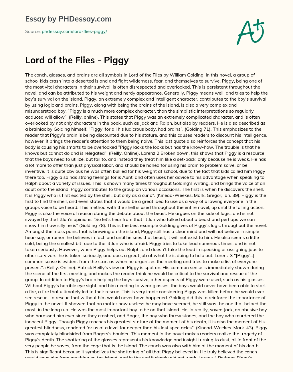 piggys death lord of the flies