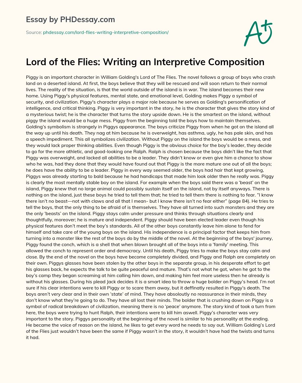 Lord of the Flies: Writing an Interpretive Composition essay