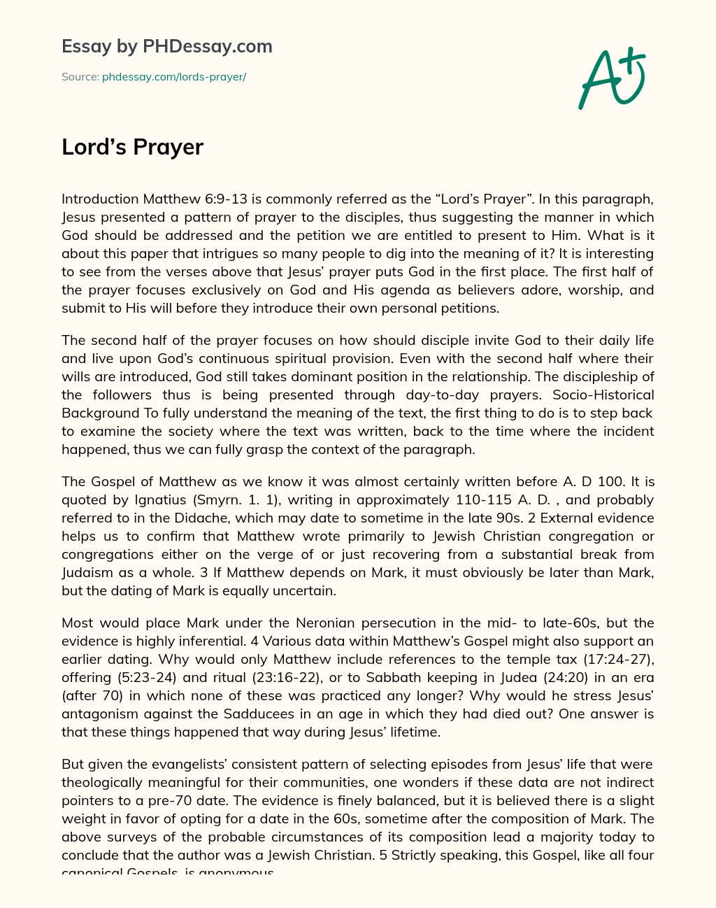 Lord’s Prayer essay