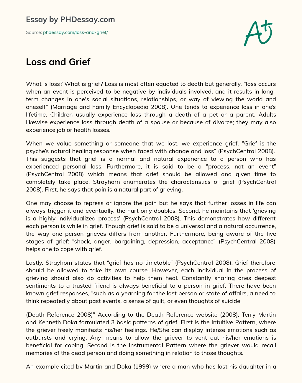 Loss and Grief essay
