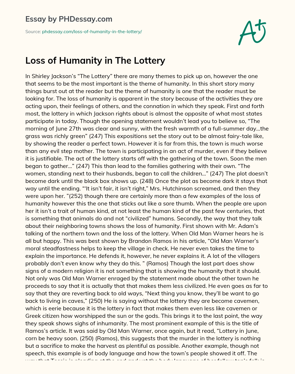Loss of Humanity in The Lottery essay