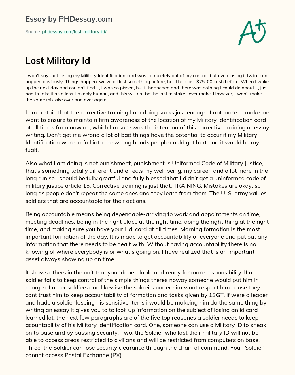Lost Military Id essay