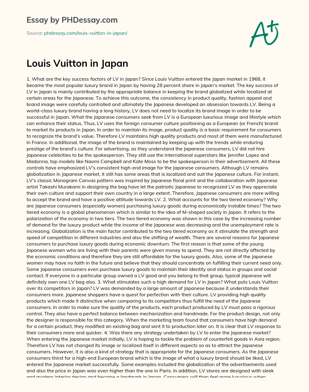 Louis Vuitton in Japan essay