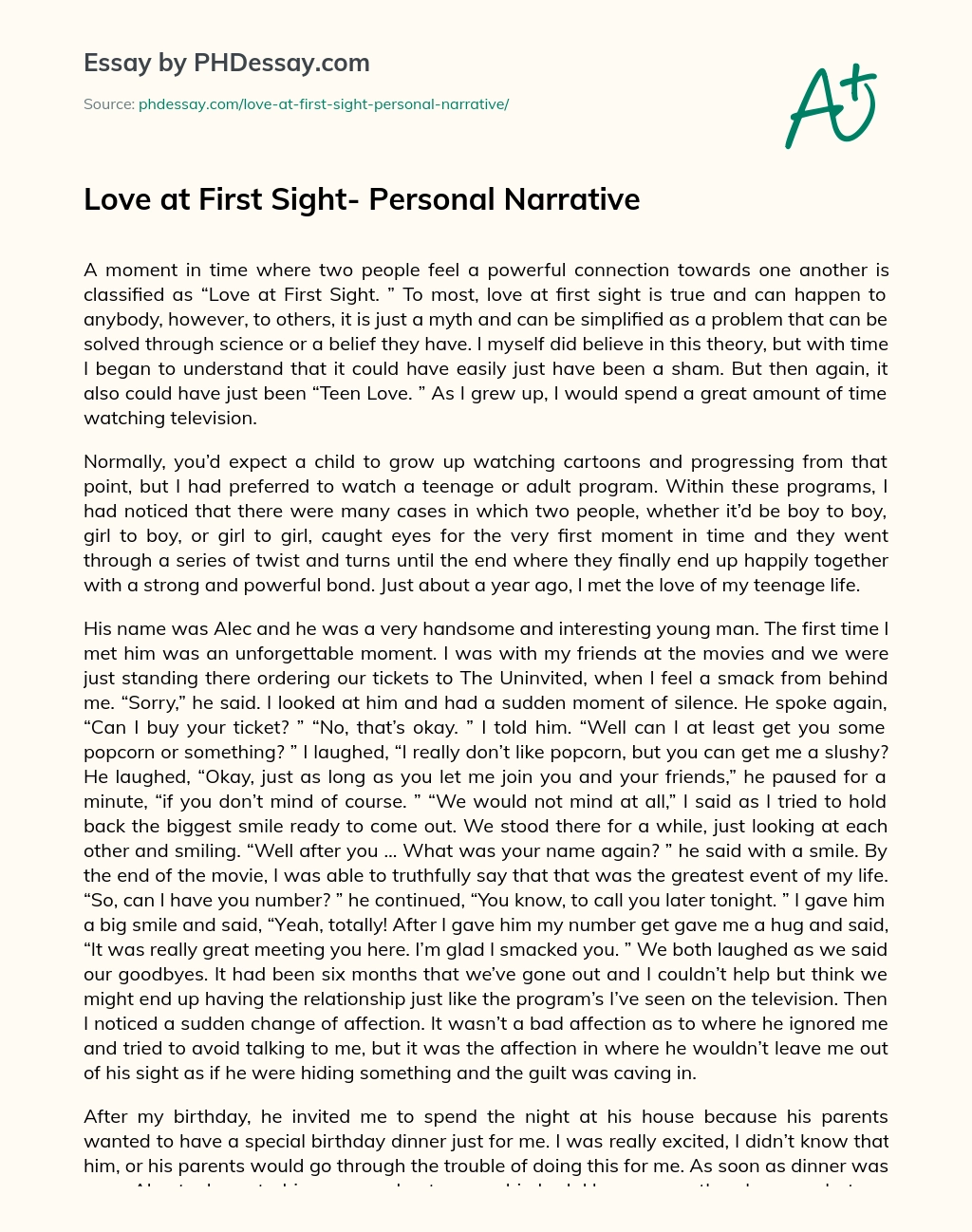 Love at First Sight- Personal Narrative