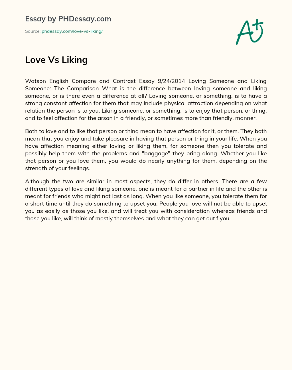 Love Vs Liking essay