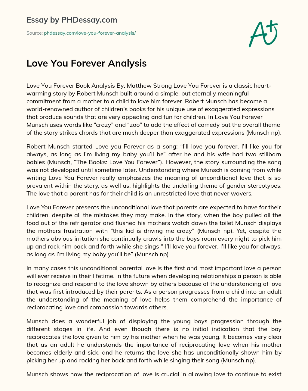 Love You Forever Analysis essay