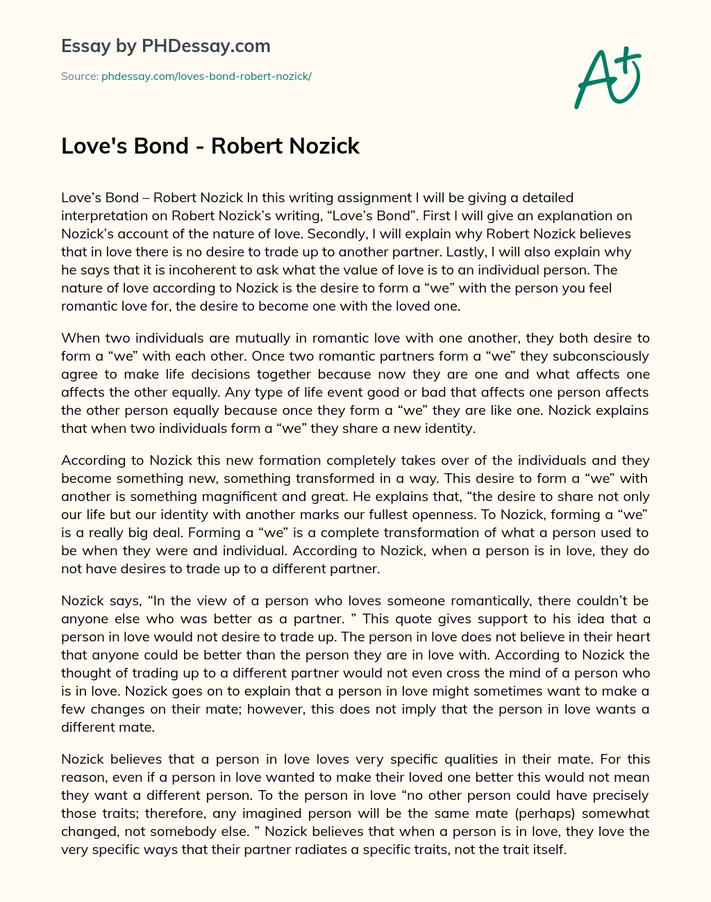 Love’s Bond – Robert Nozick essay