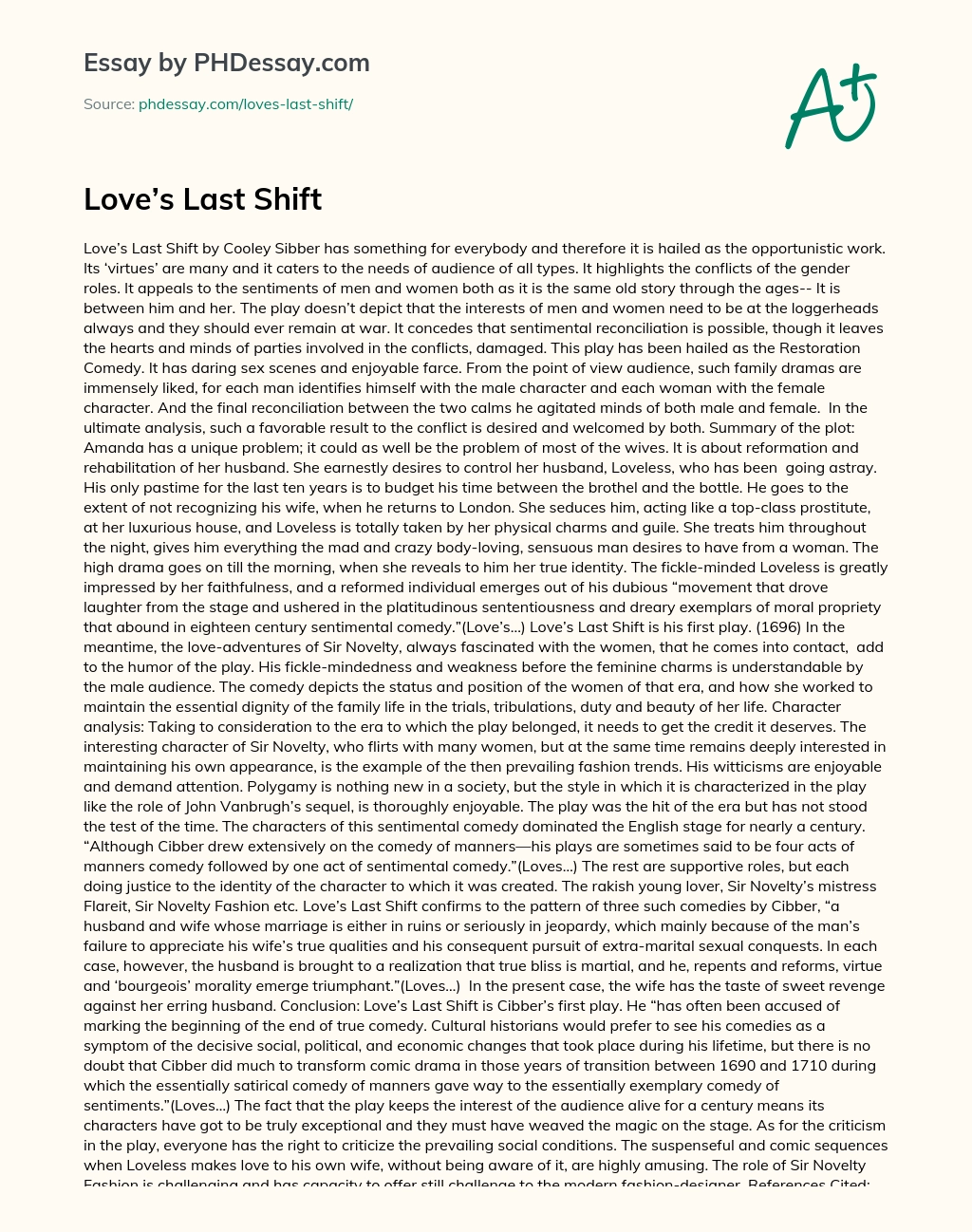 Love’s Last Shift essay