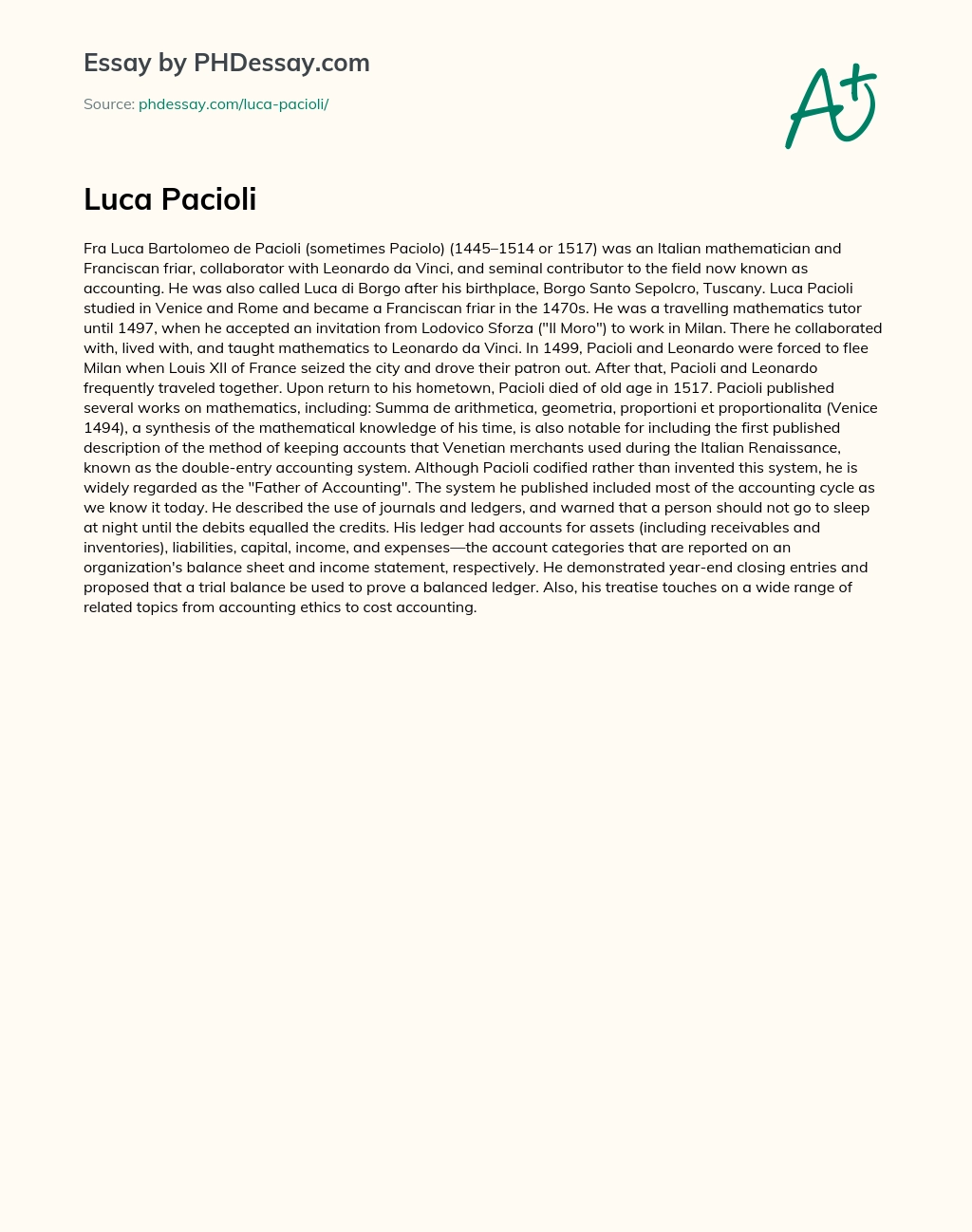 Luca Pacioli essay