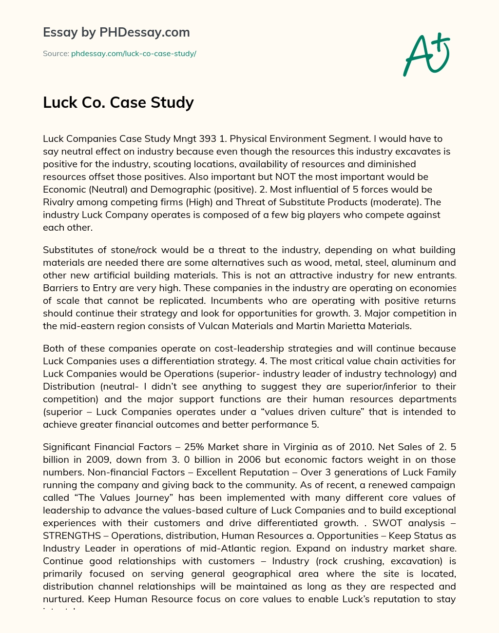 Luck Co. Case Study essay